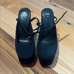 Zara Black Platform High Heel Mules